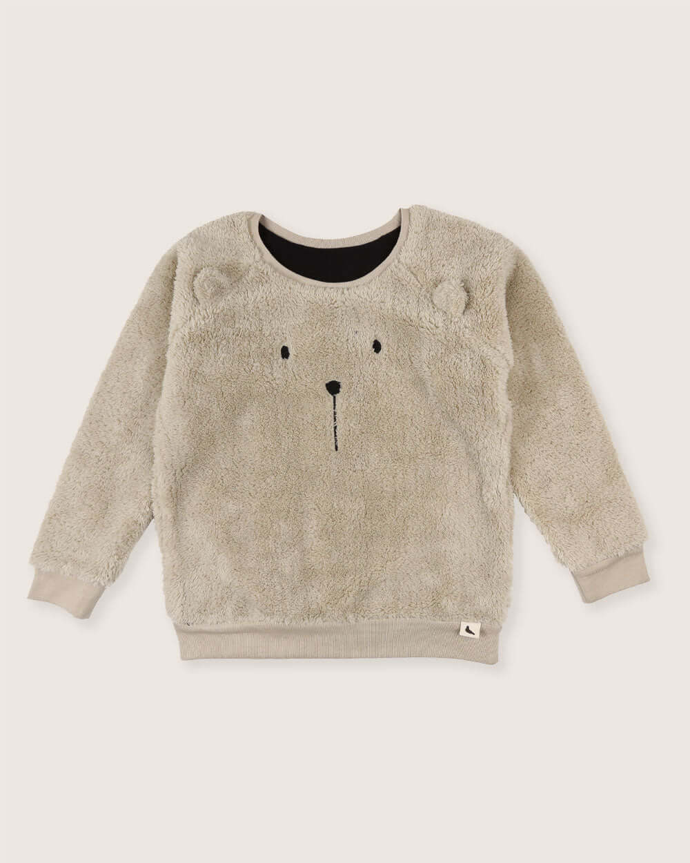 organic cotton Cream Bear Face Print Textured Sweatshirt- image 2