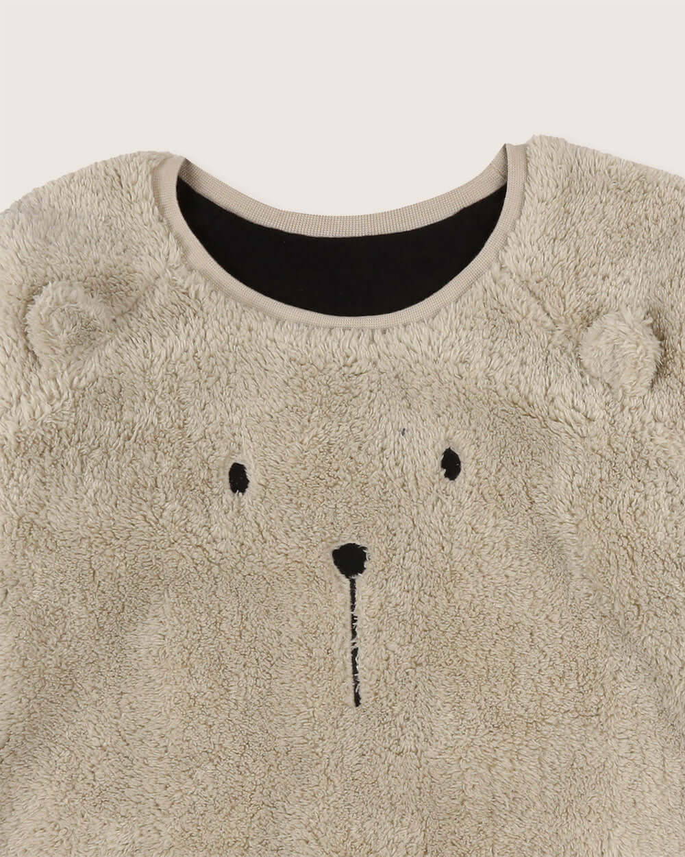 organic cotton Cream Bear Face Print Textured Sweatshirt- image 3