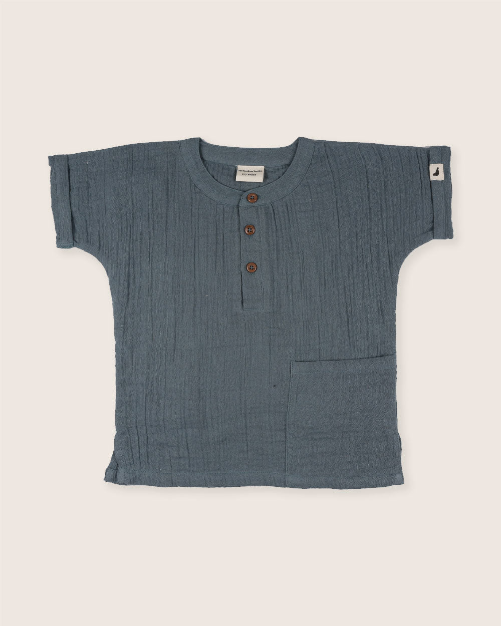 organic cotton Sea Blue Mandarin Collar Shirt - image 2