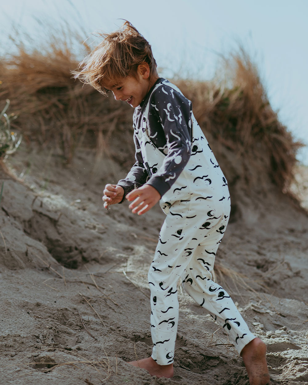 organic cotton Cream Moon Wave Print Dungarees - image 1