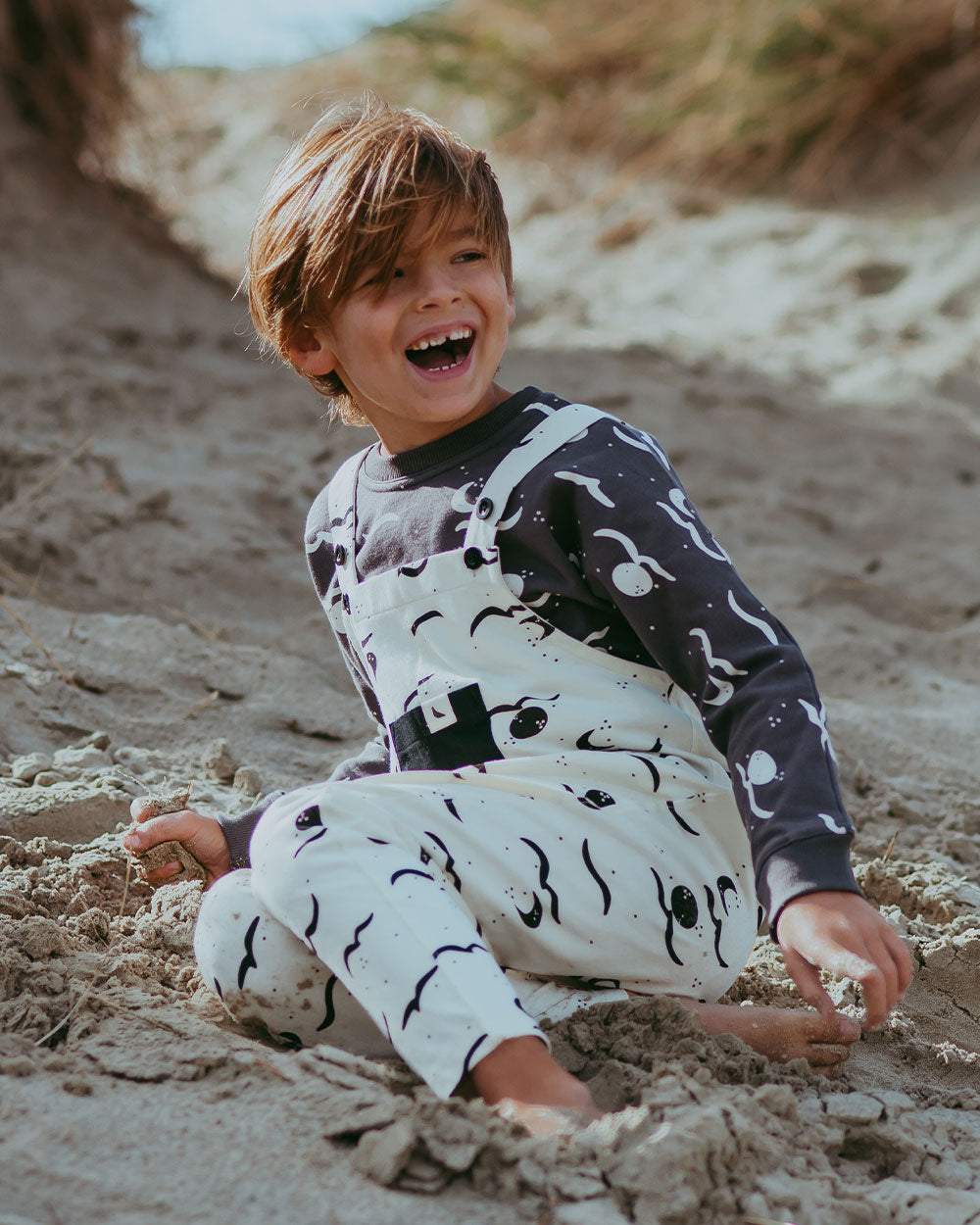 organic cotton Cream Moon Wave Print Dungarees - image 5