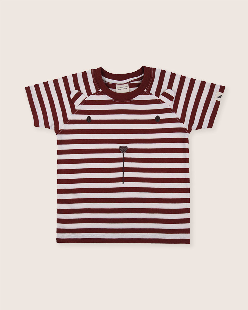organic cotton Red Bear Face Horizontal Stripe Print Top - image 1
