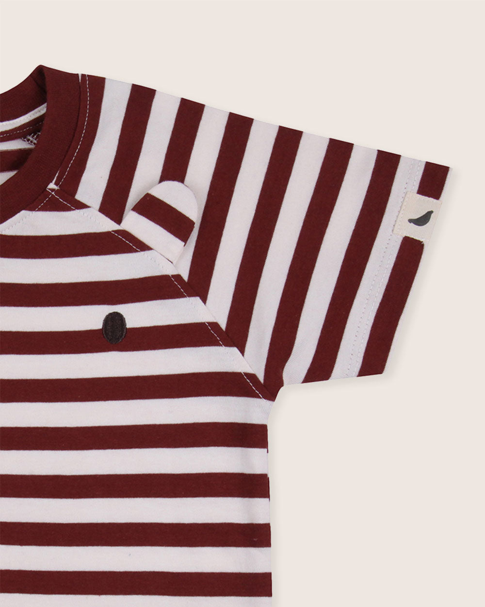 organic cotton Red Bear Face Horizontal Stripe Print Top - image 2