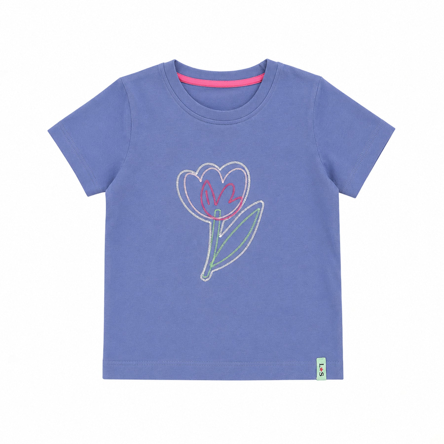 Purple Tulip Embroidery T-Shirt