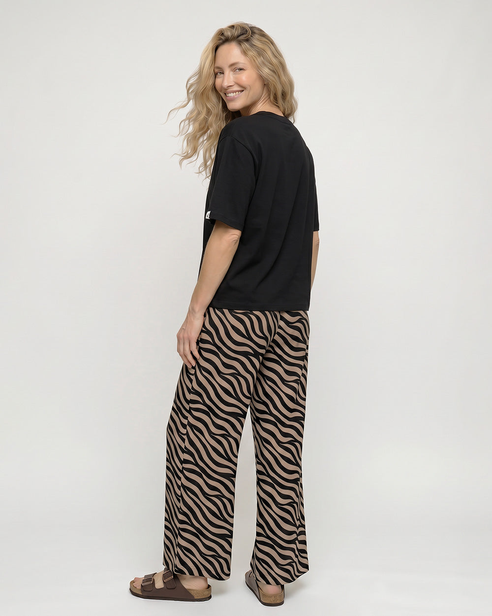 PREORDER - Thi Brown Tiger Stripe Print Wide Leg Trouser