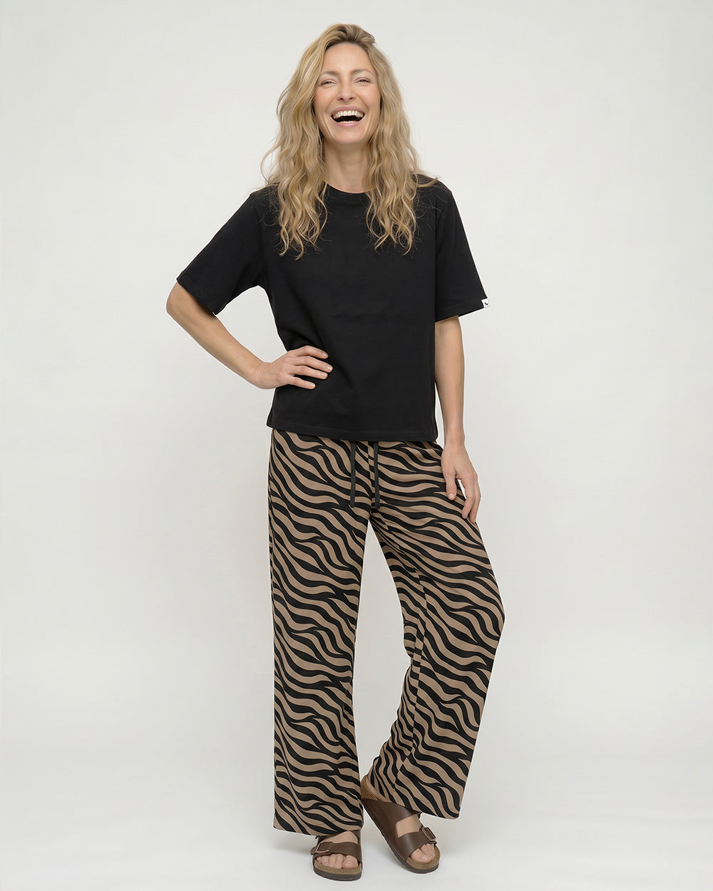 PREORDER - Thi Brown Tiger Stripe Print Wide Leg Trouser