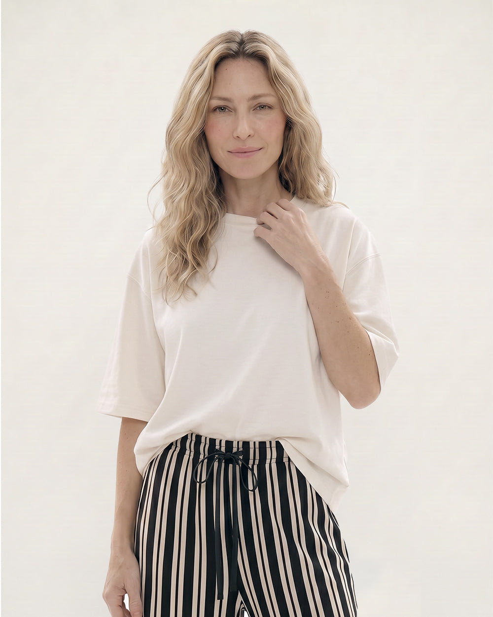 PREORDER - Thi Black Stripe Print Wide Leg Trouser