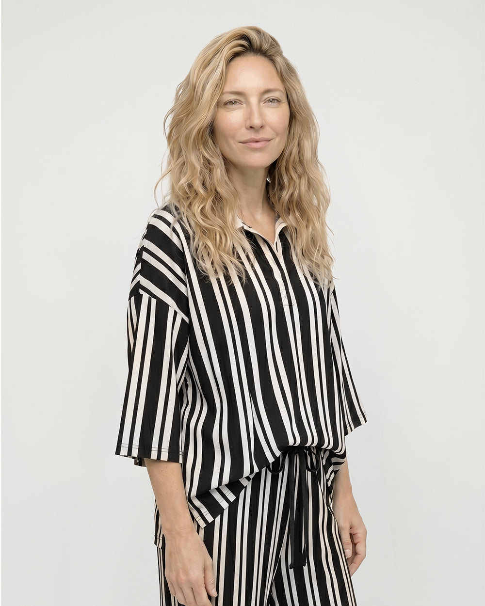 PREORDER Vi Brown Stripe Print V-Neck Shirt