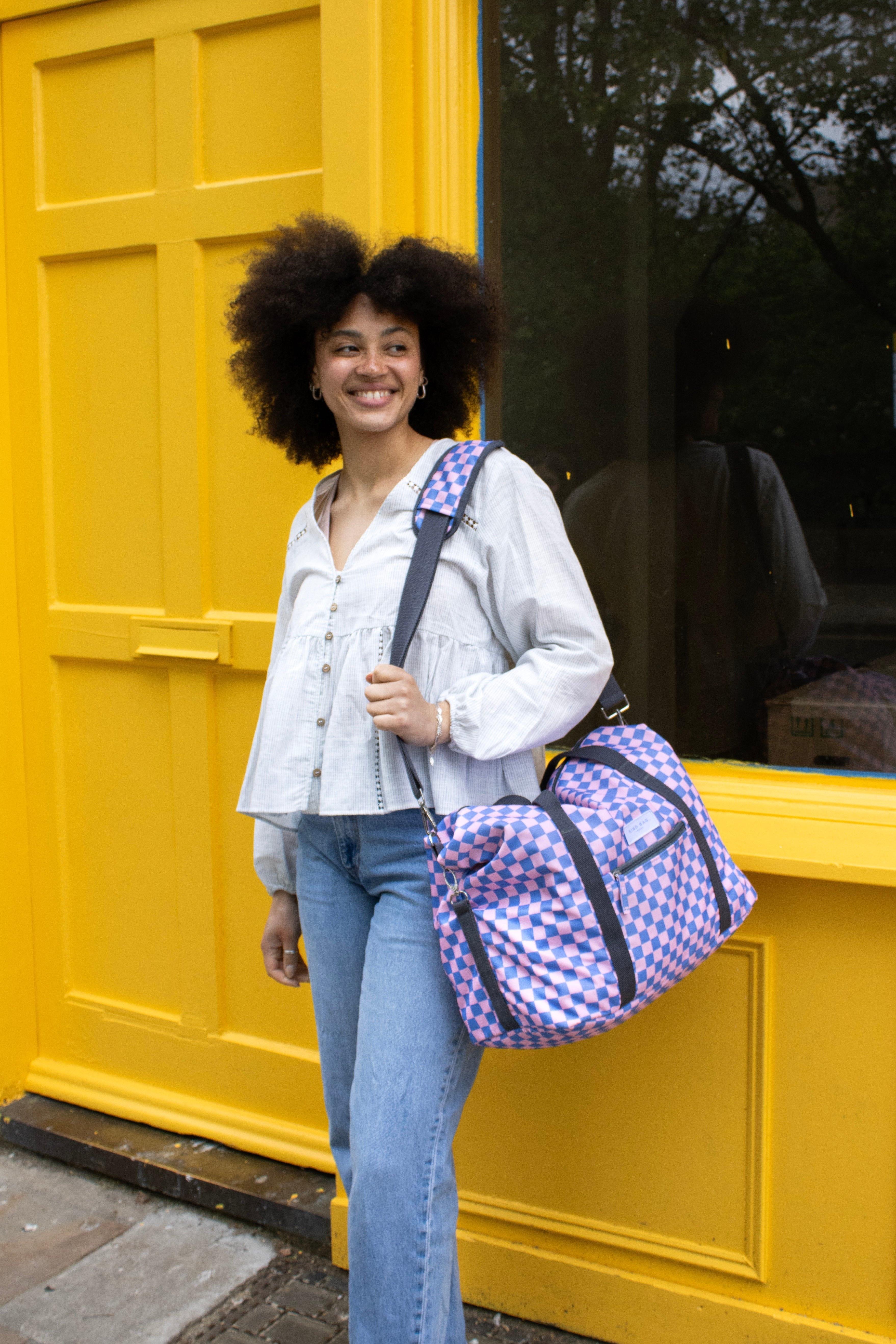 Checkerboard Blue & Pink Weekender Bag