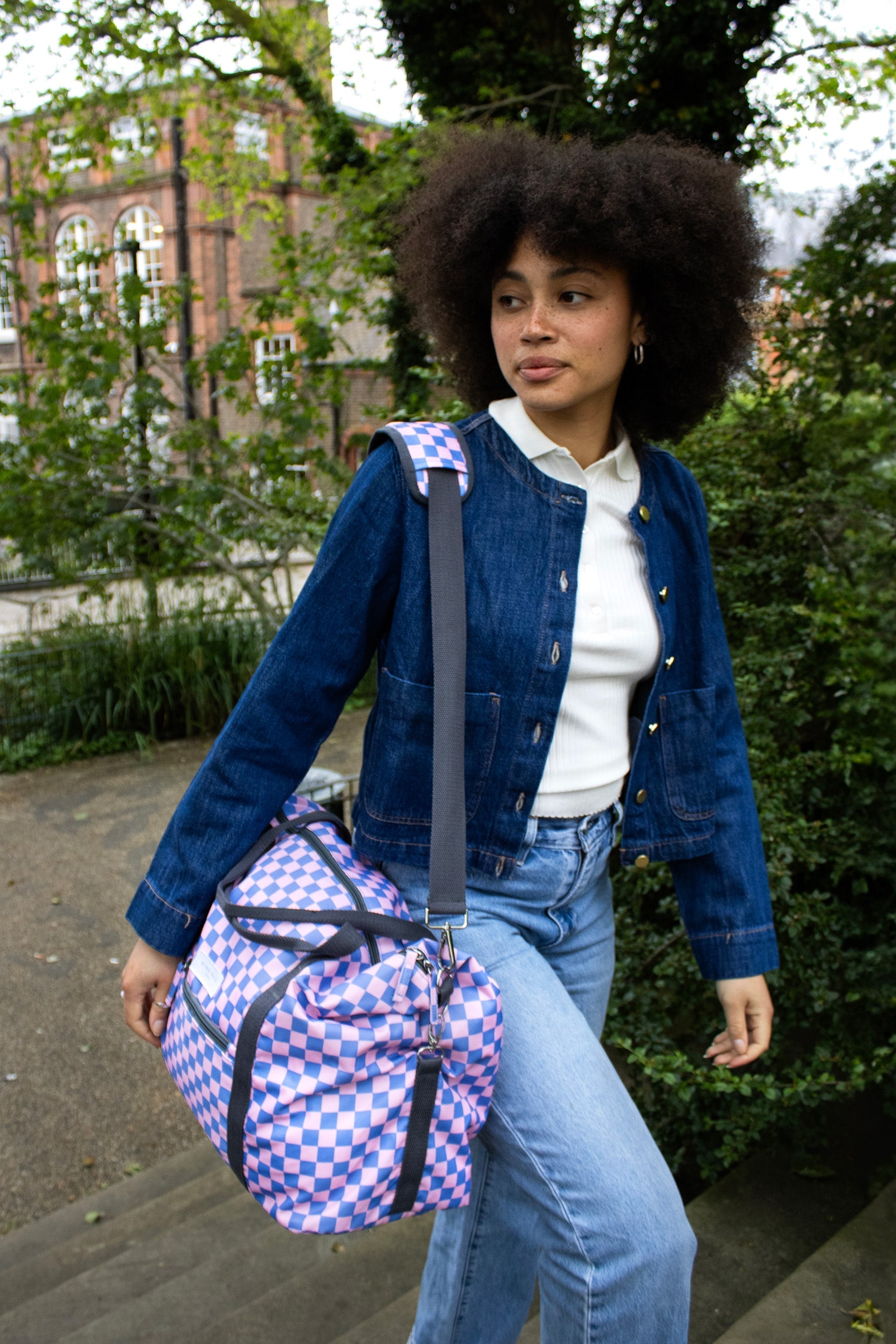 Checkerboard Blue & Pink Weekender Bag