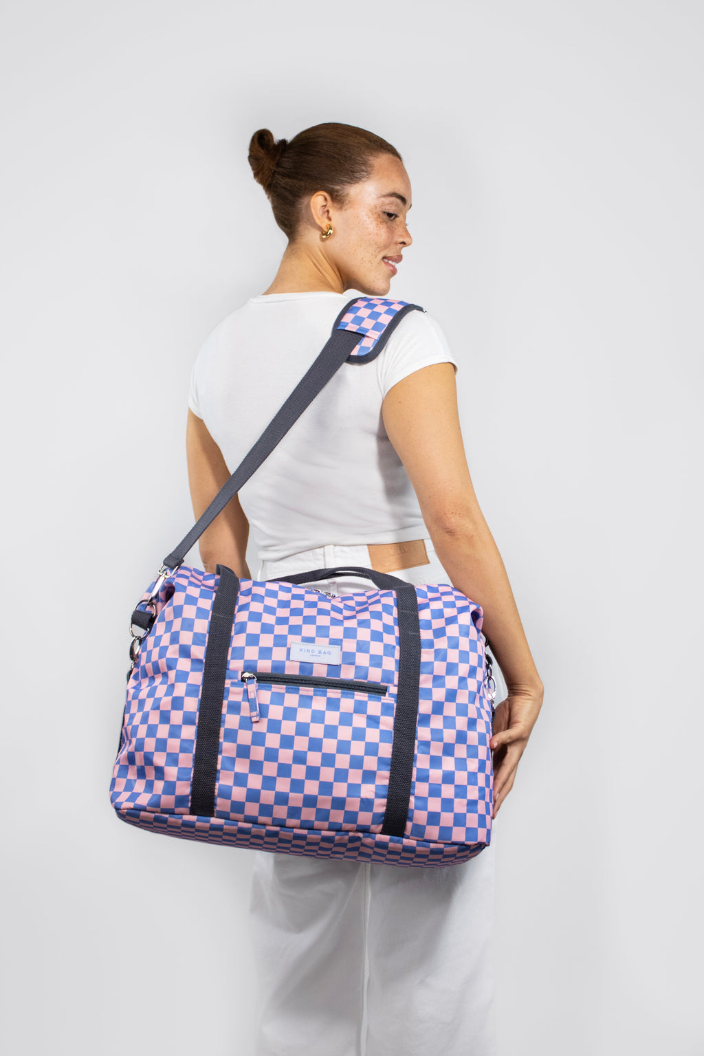Checkerboard Blue & Pink Weekender Bag