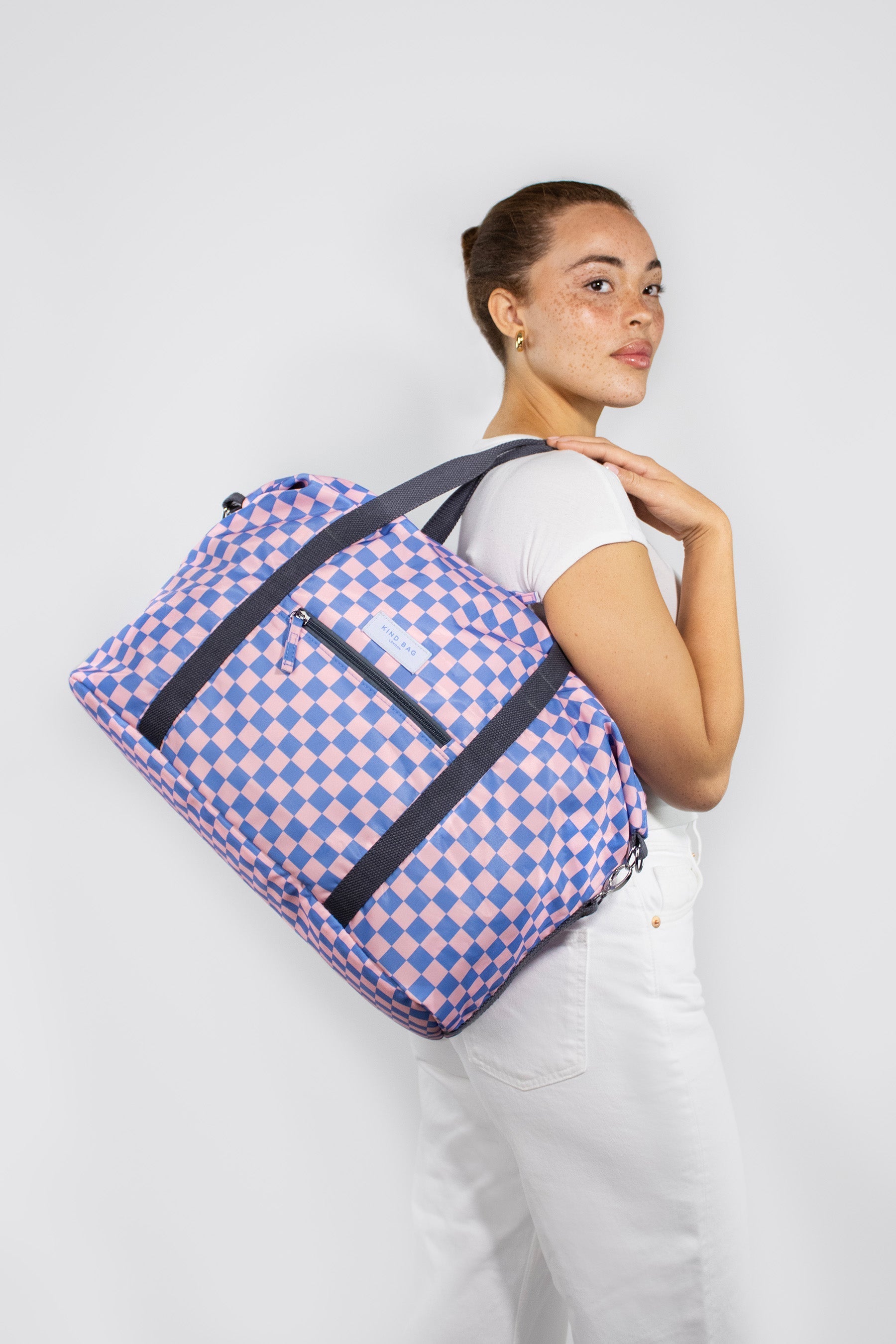 Checkerboard Blue & Pink Weekender Bag