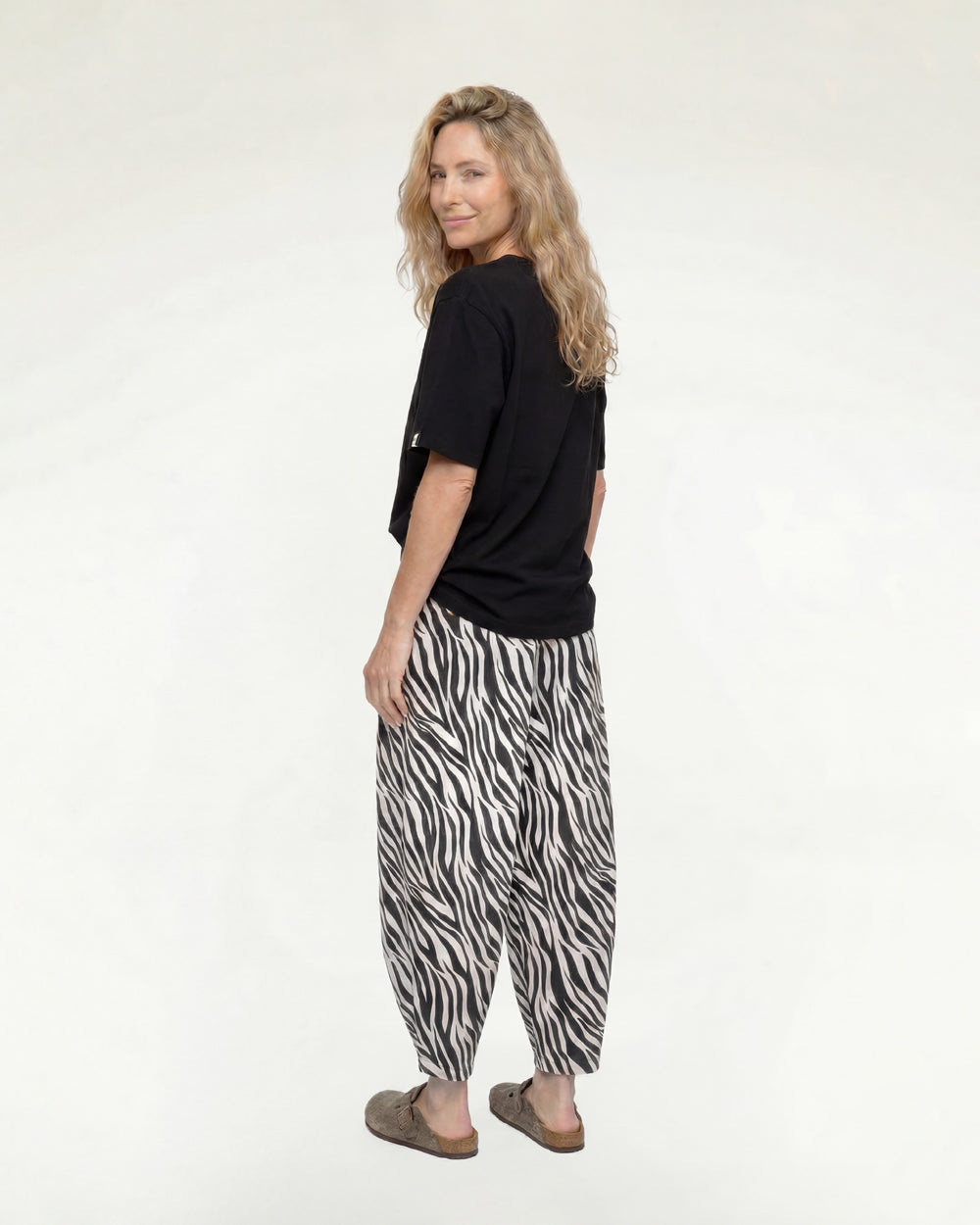 Kate Multicolour Zebra Streak Print Barrel Leg Trousers