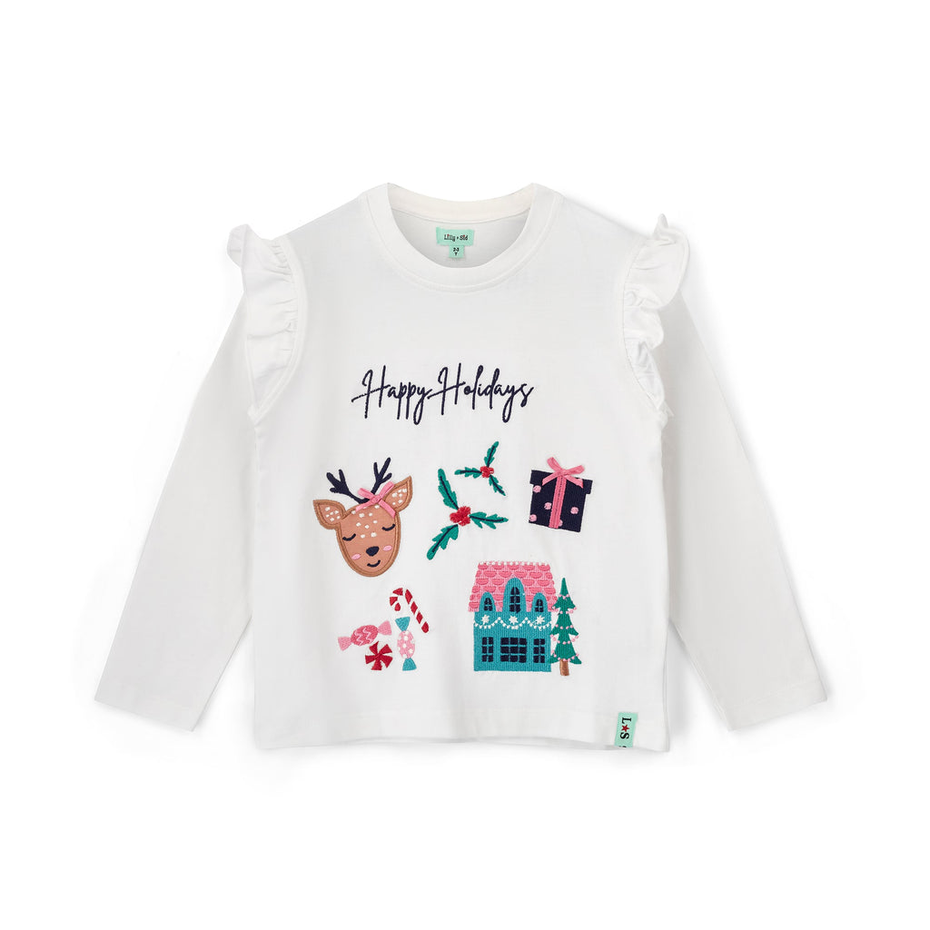 White Happy Holidays Applique Top