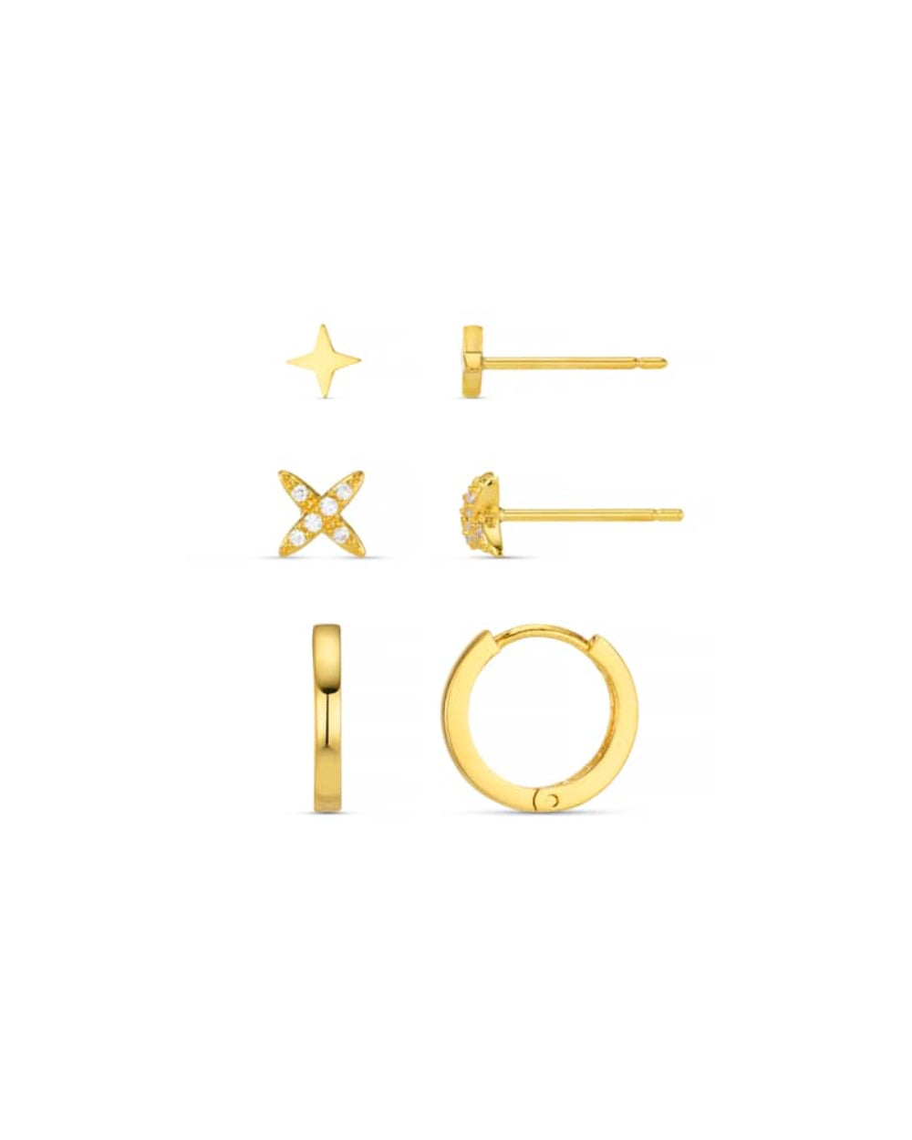 Recycled Pavé Cross & Huggie Hoop Ear Stacking Set
