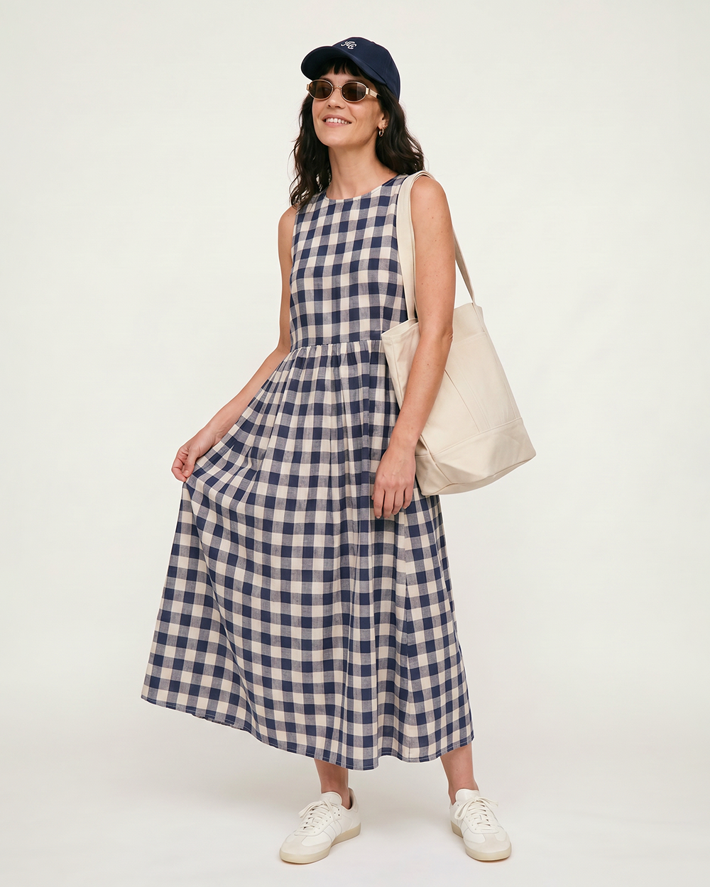 Isla Navy Oversized Check Dress