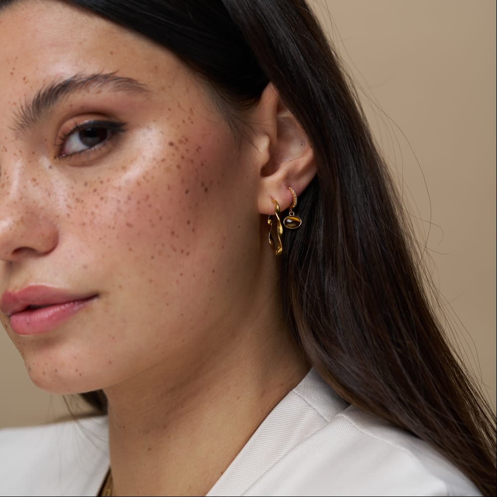 Part Recycled Semi-Precious Tiger’s Eye Micro Hoop Earring