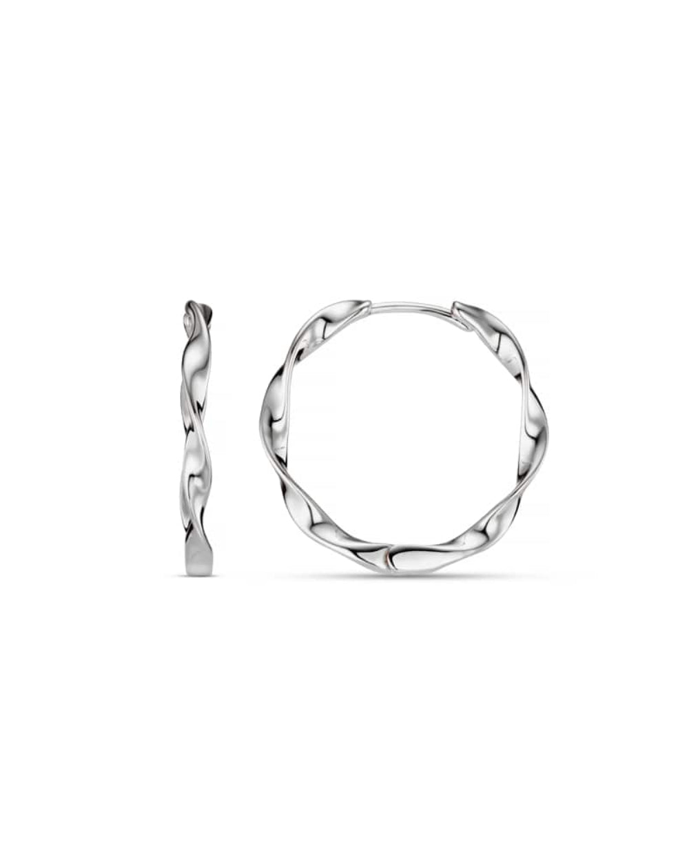 CHECK Silver Ribbon Mid-Size Hoop Earrings