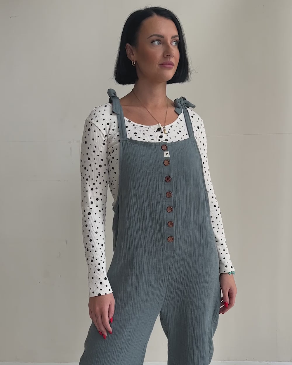 video showing organic cotton Erin Sea Blue Dungarees 