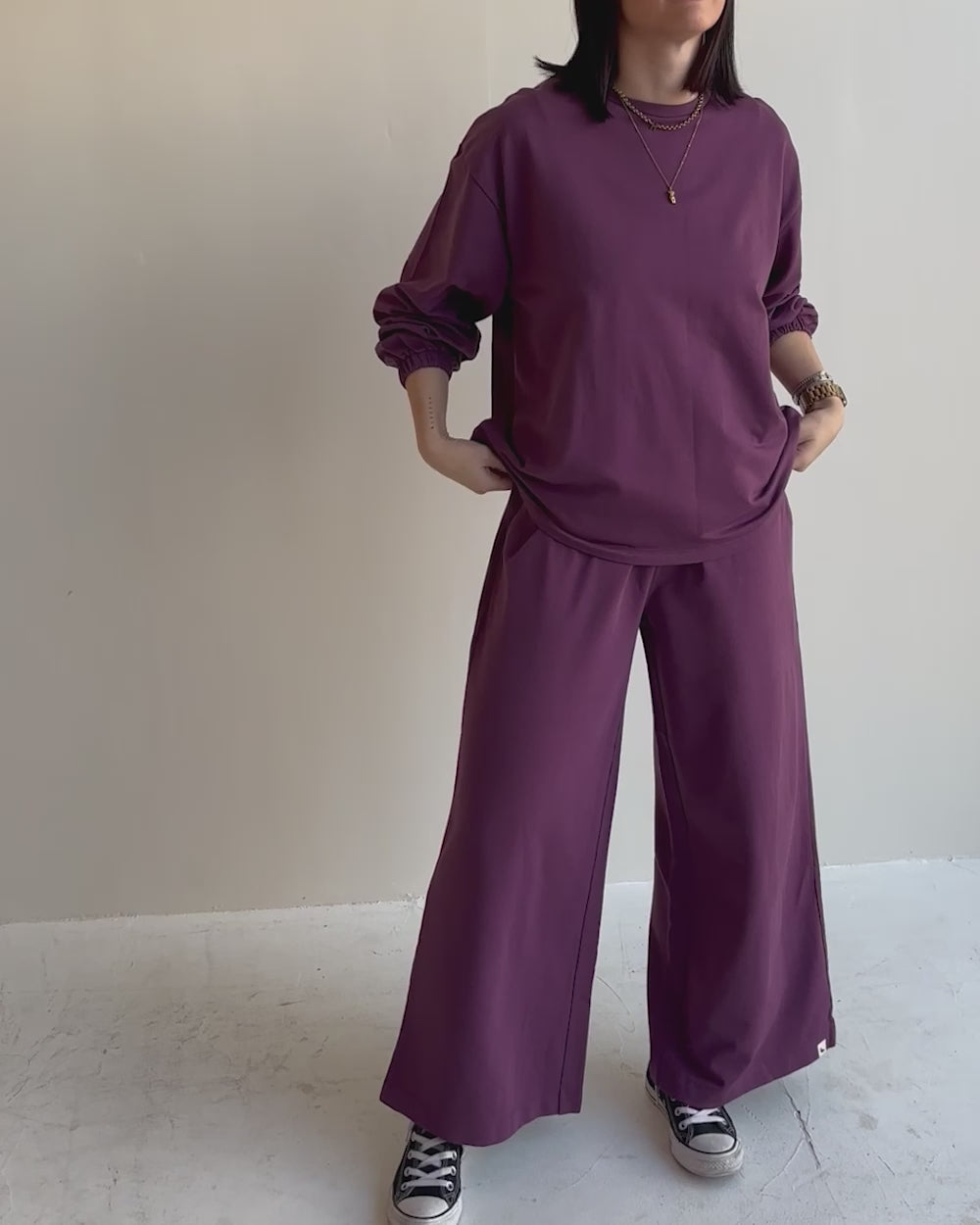 Noor Wide Leg Plum Trousers