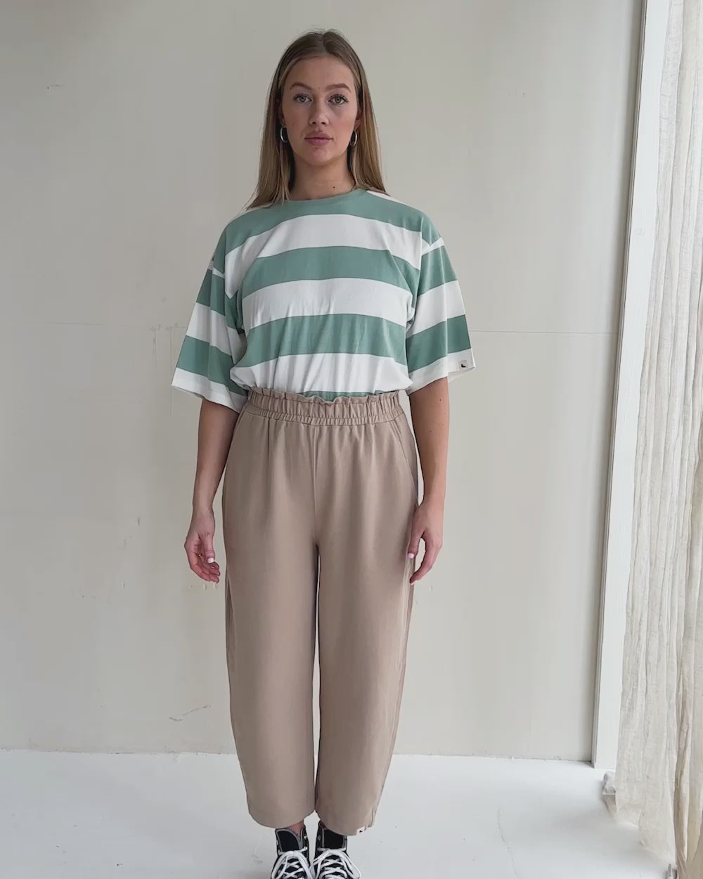 Kate Beige Barrel Leg Trousers
