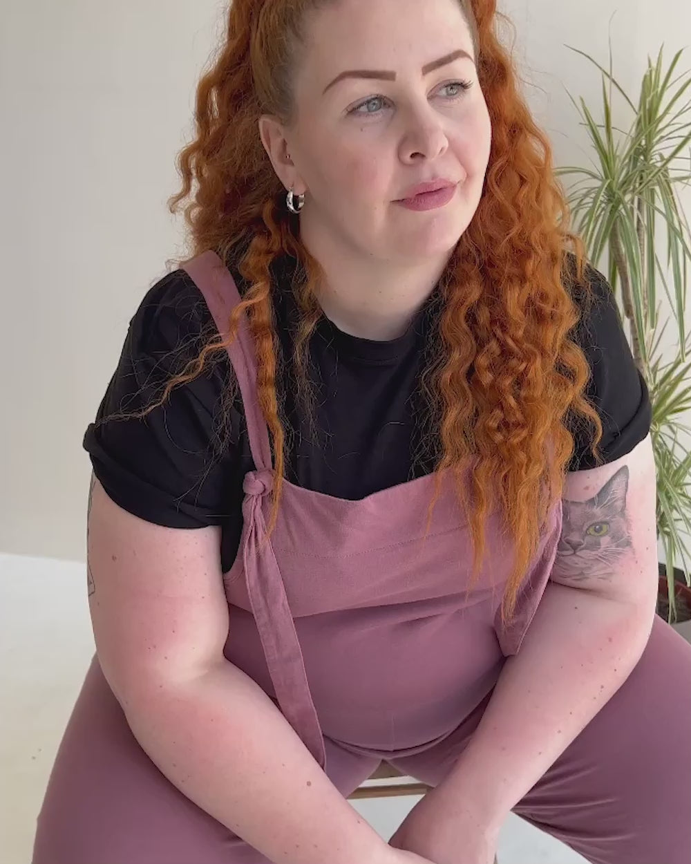 video showing organic cotton Lila Berry Pink Dungarees 