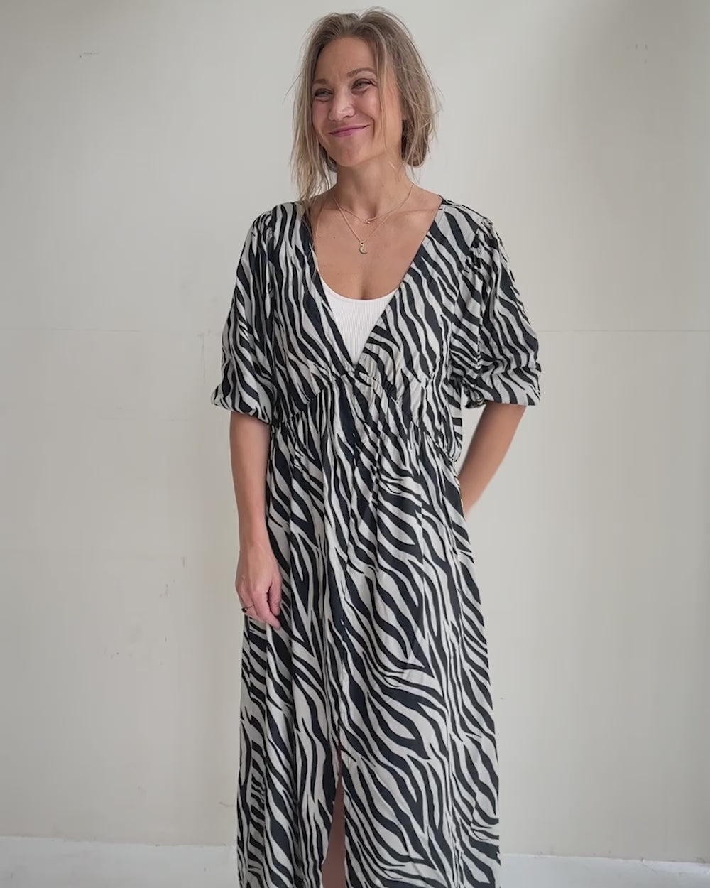 video showing Jasmine Multicolour Zebra Streak Print Maxi Dress
