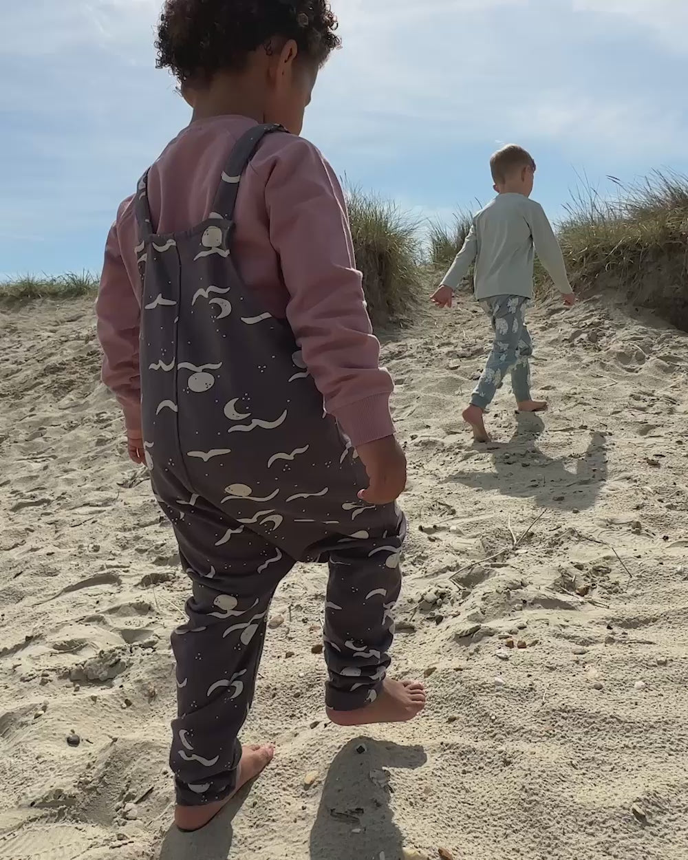 Charcoal Grey Moon Wave Print Dungarees