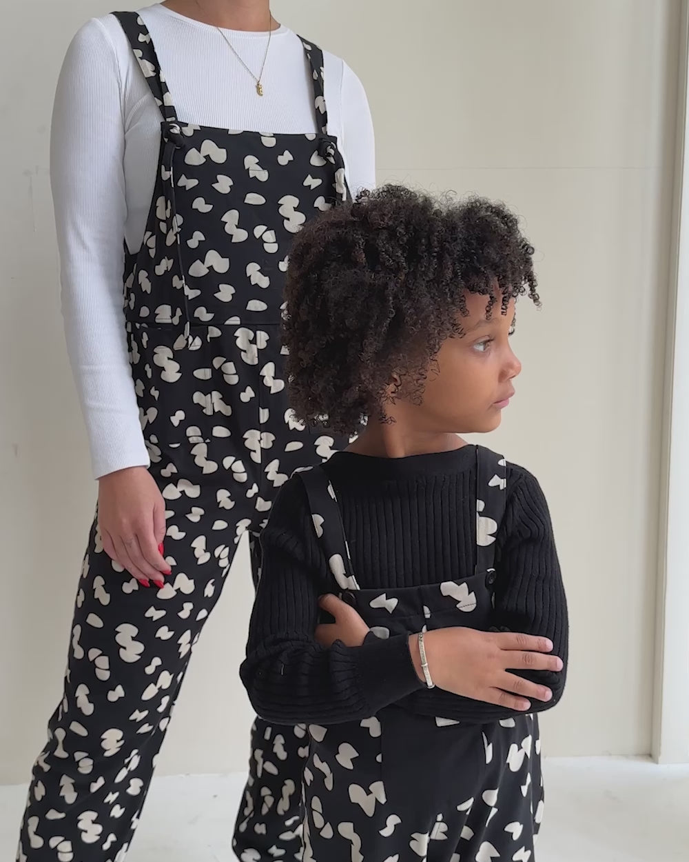 Black Popcorn Print Dungarees