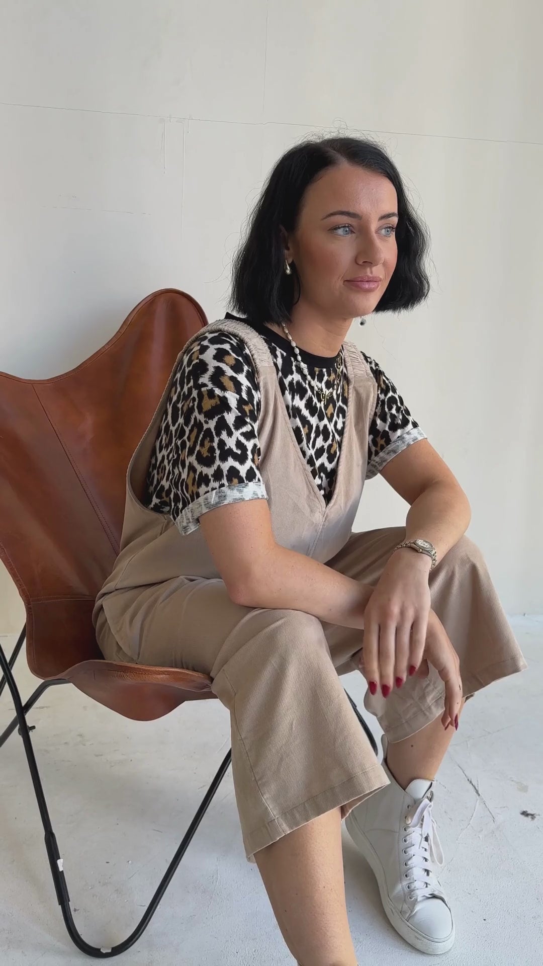 video showing Grace Beige Wide Leg Jumpsuit
