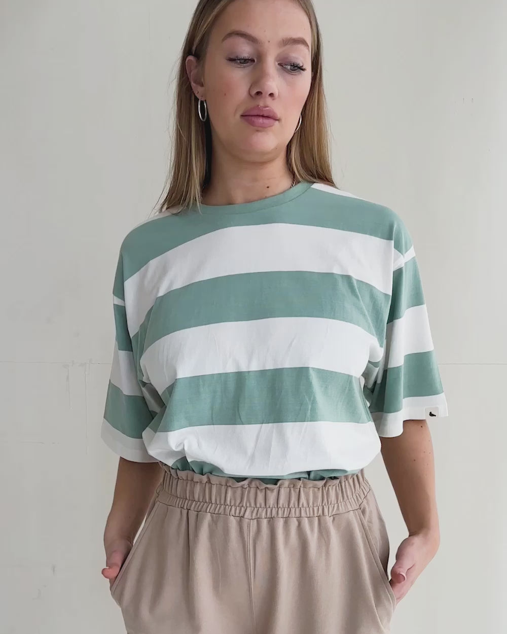 organic cotton Elsie Green Wide Stripe Print Oversized T-Shirt - image 3