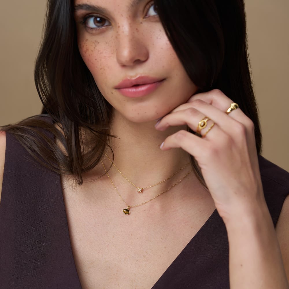 Part Recycled Semi-Precious Tiger's Eye Charm Necklace