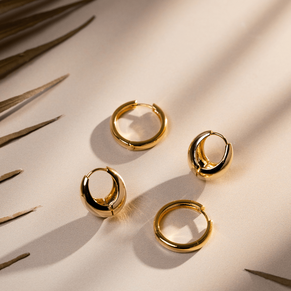 CHECK Gold Polished Domed Taper Hoop Earrings