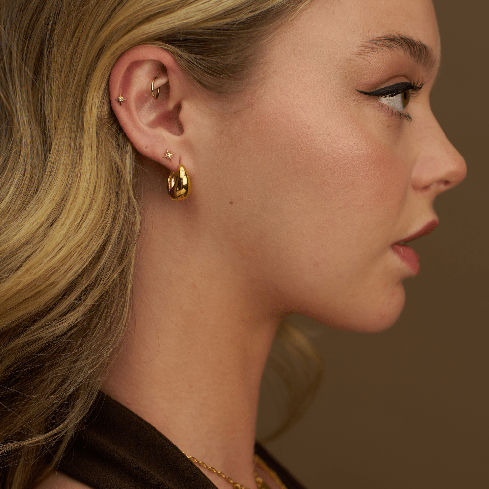 CHECK Gold Polished Domed Taper Hoop Earrings