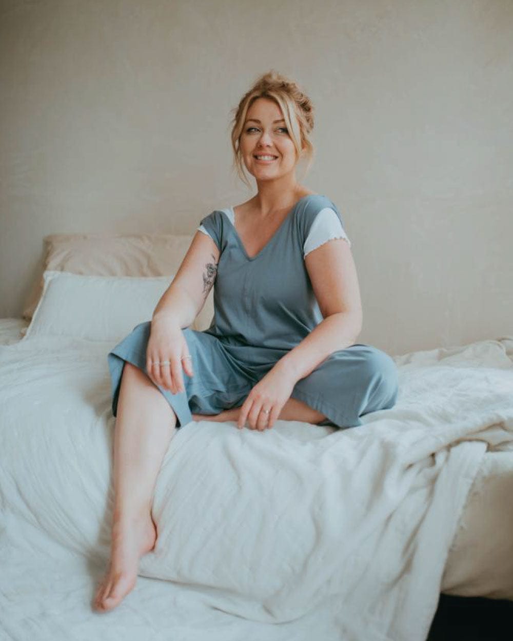 organic cotton Grace Sea Blue Wide Leg Jumpsuit - image 1
