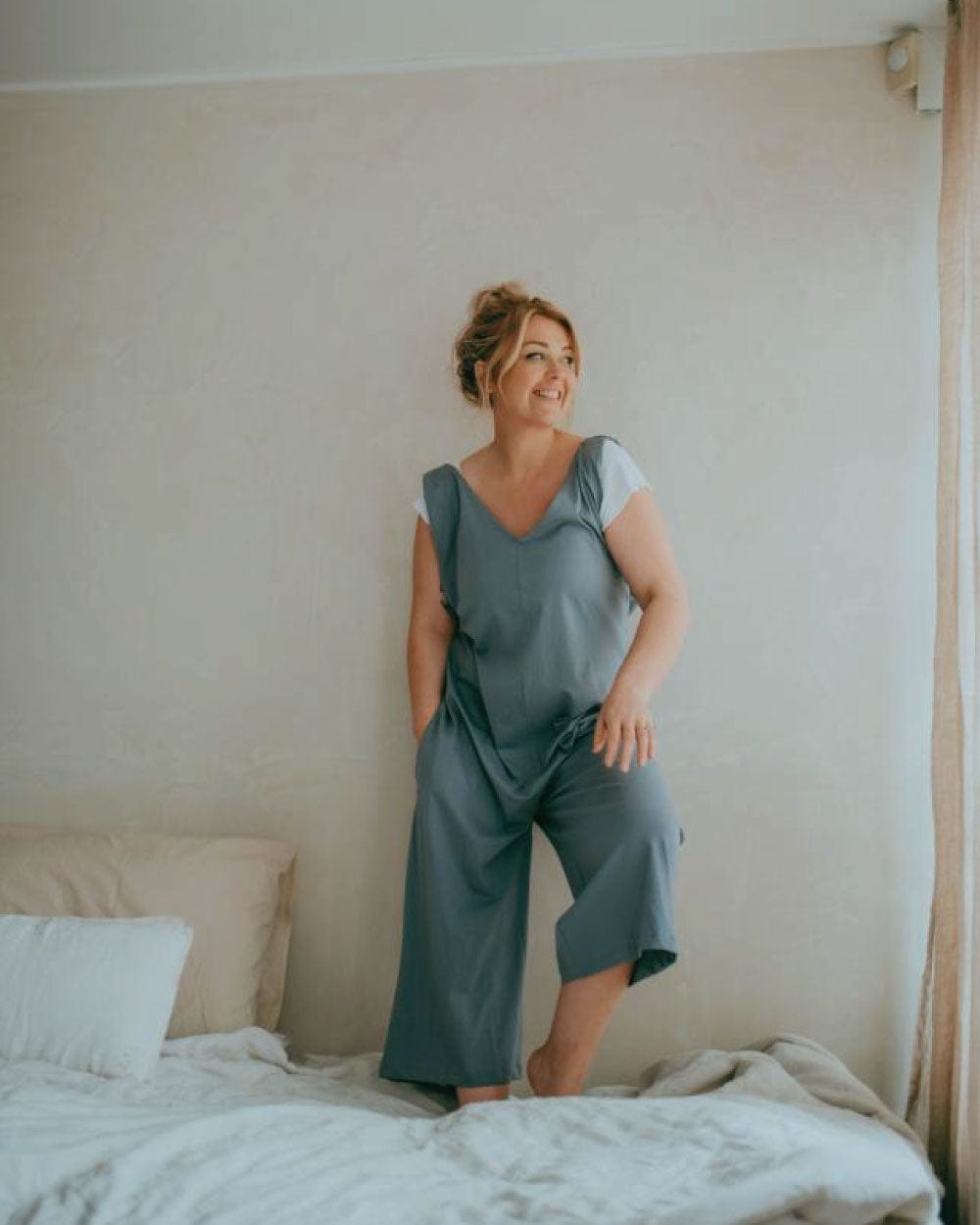 organic cotton Grace Sea Blue Wide Leg Jumpsuit - image 3