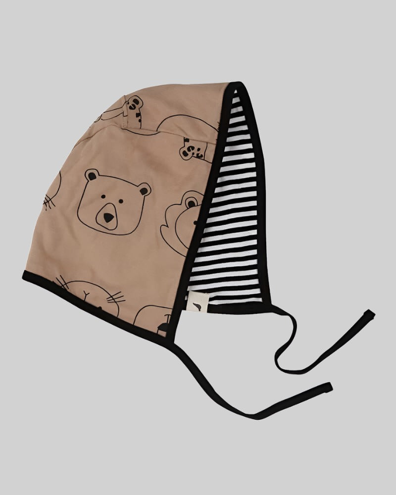 organic cotton Brown Cub And Stripe Print Bonnet - image 1