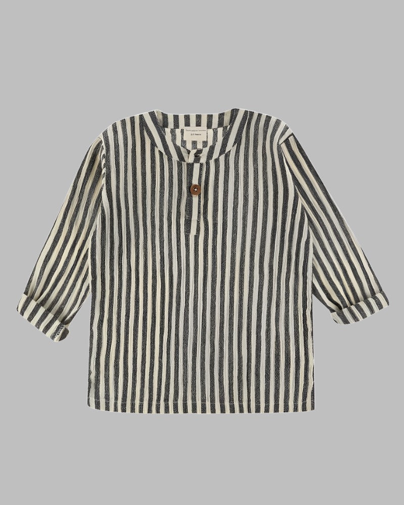 organic cotton Beige Stripe Print Mandarin Collar Shirt - image 1