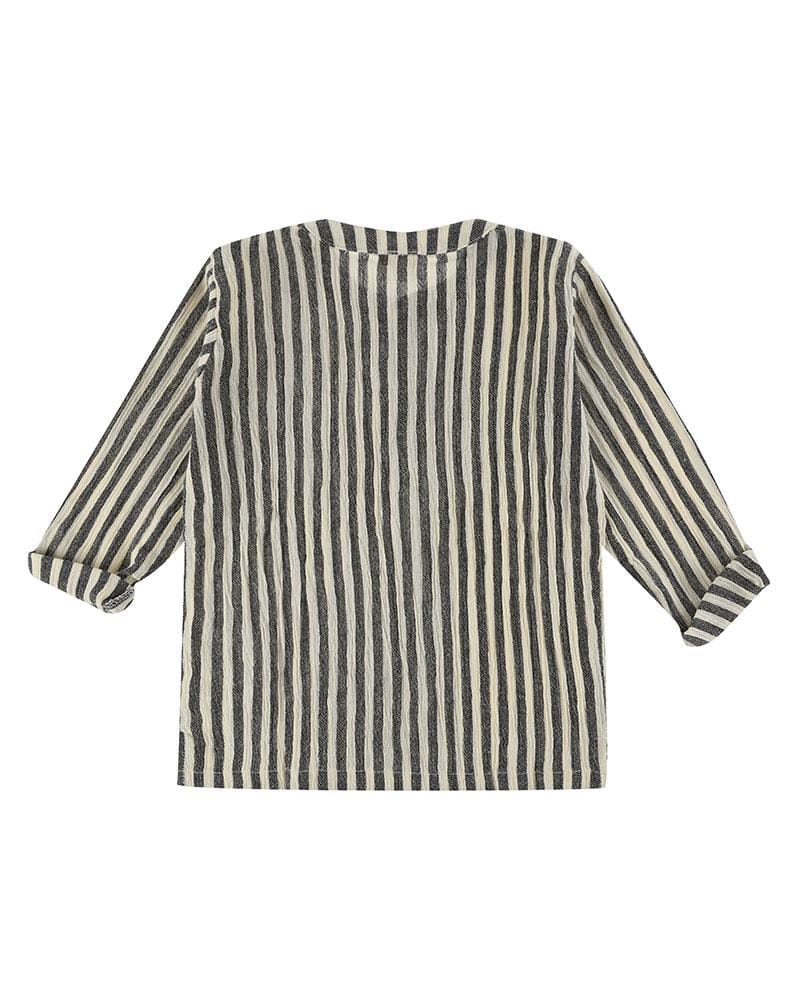 organic cotton Beige Stripe Print Mandarin Collar Shirt - image 2