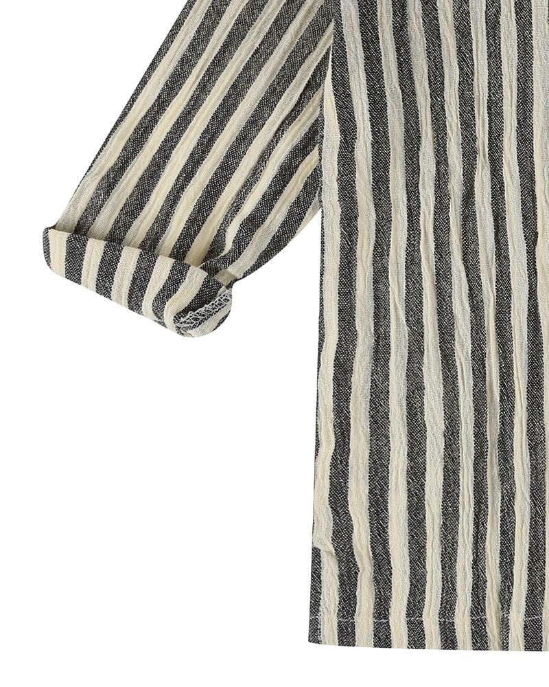 organic cotton Beige Stripe Print Mandarin Collar Shirt - image 3