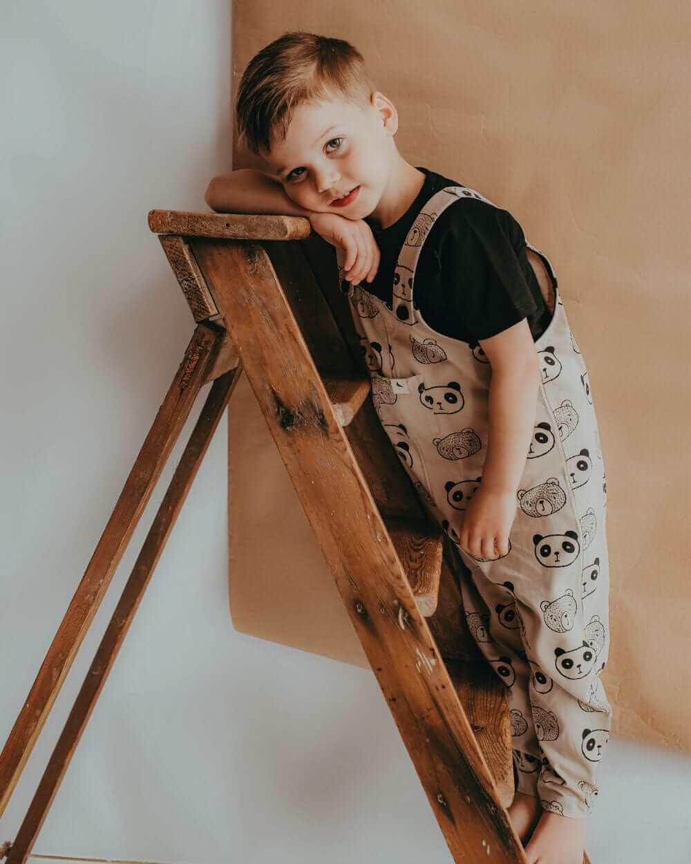 organic cotton Beige Cub And Pals Print Dungarees - image 1