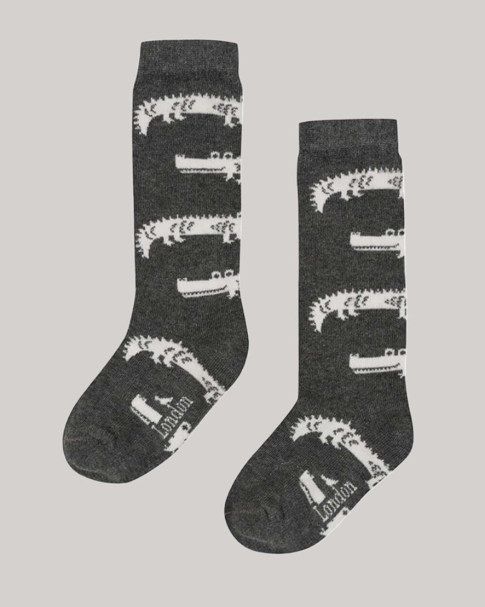 Grey Crocodile Print Knee High Socks