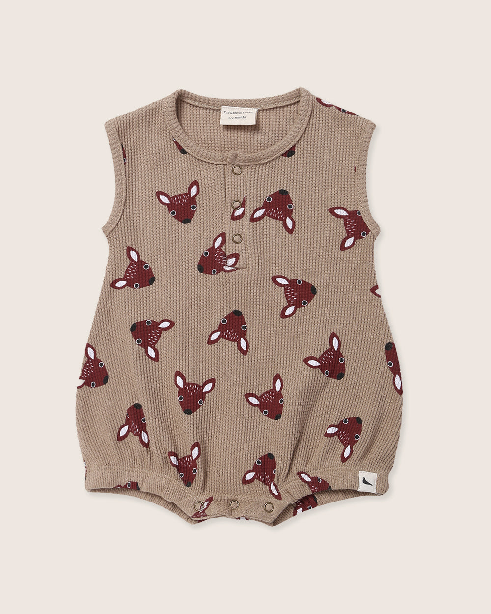 organic cotton Brown Fawn Head Print Bubble Romper - image 1
