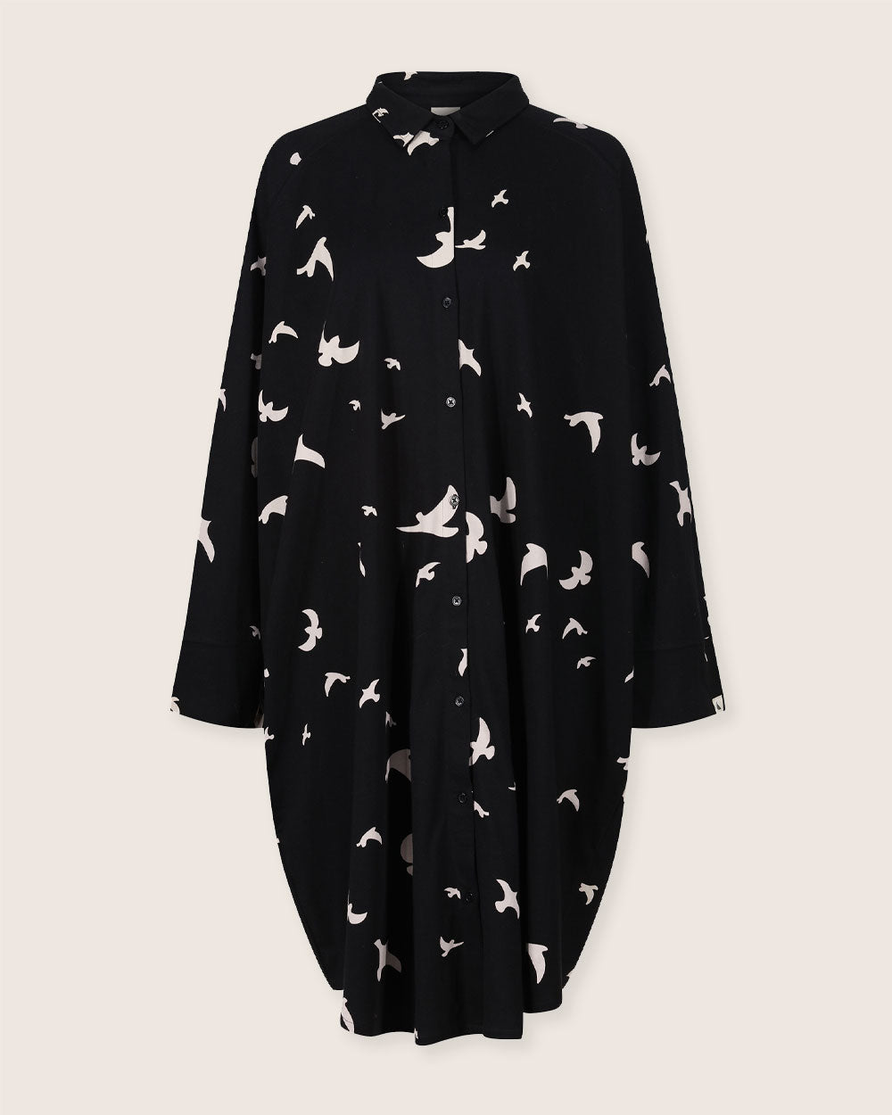 organic cotton Jess Black Flying Bird Print Mini Shirt Dress - image 2