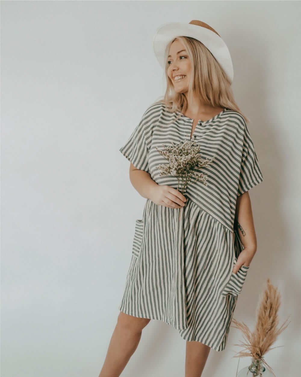 organic cotton Ada Beige Reversible Mix Stripe Print Mini Dress - image 3