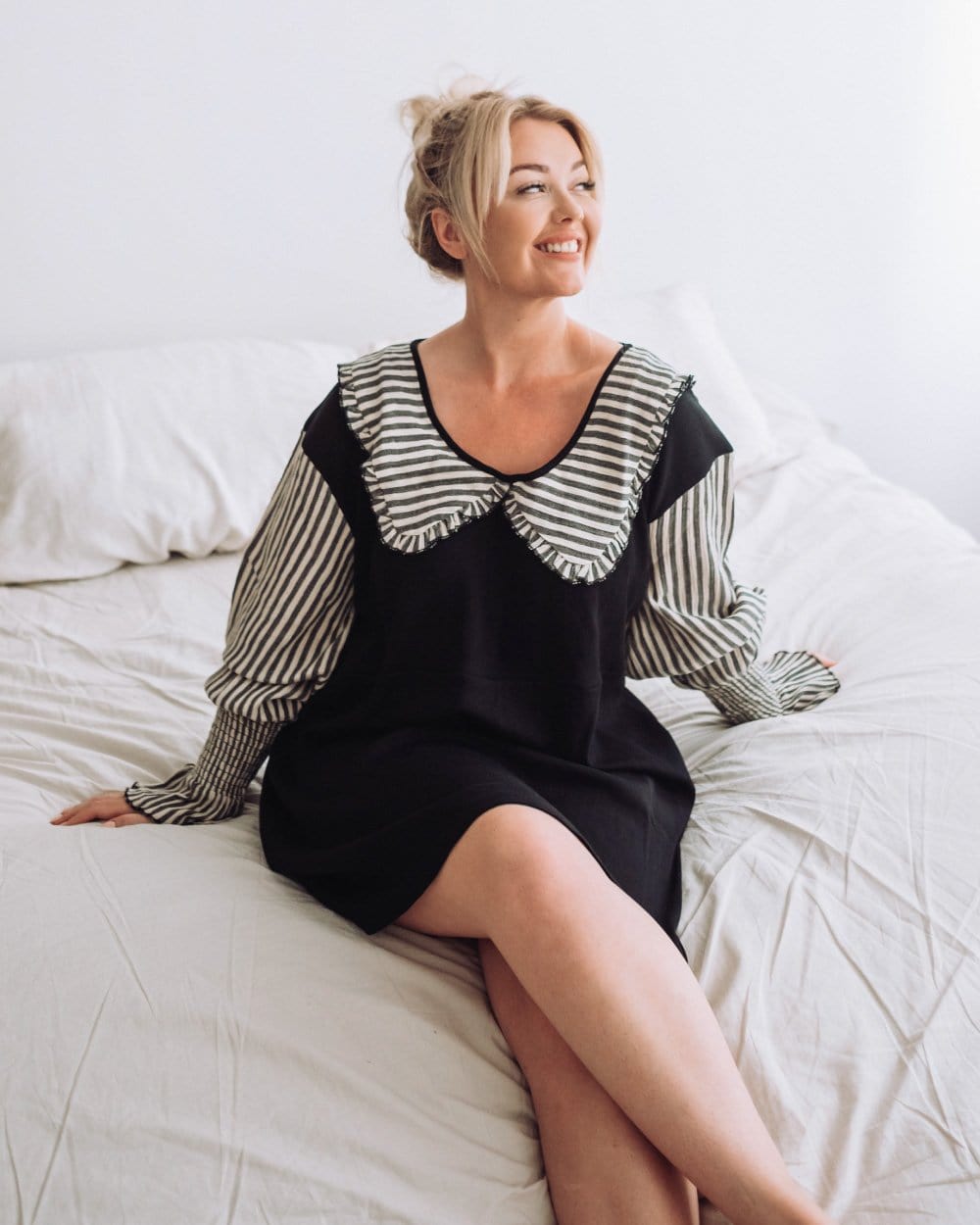 organic cotton Joanna Black Collared Stripe Print Mini Dress - image 1