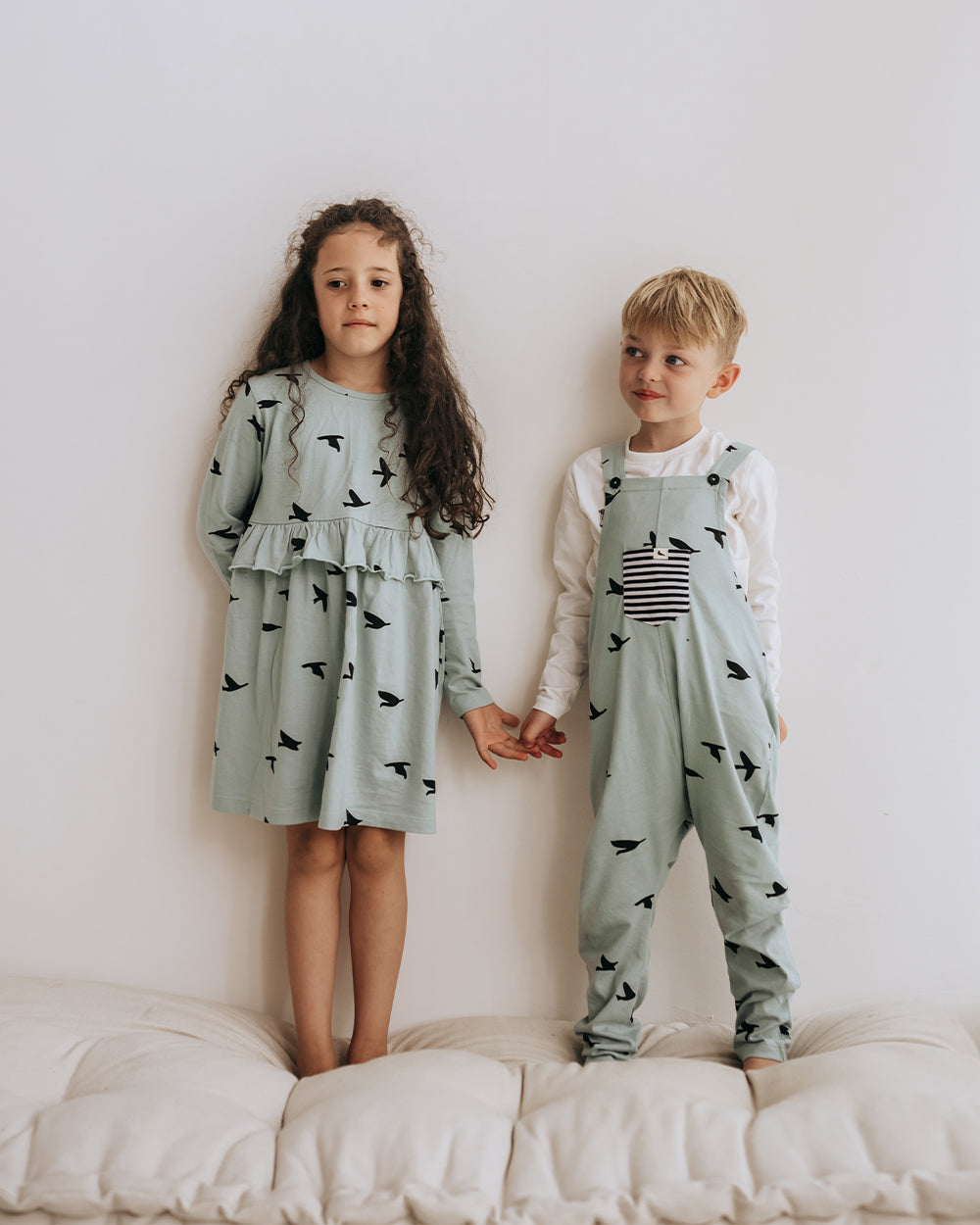organic cotton Blue Flying Bird Print Dungarees - image 1