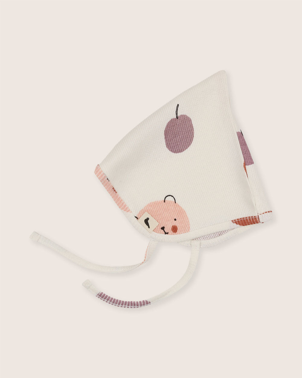 organic cotton White Teddybear And Fruits Print Bonnet - image 2