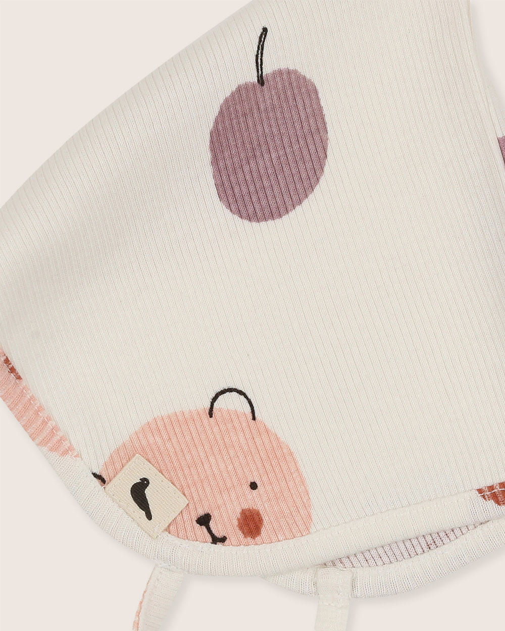 organic cotton White Teddybear And Fruits Print Bonnet - image 3