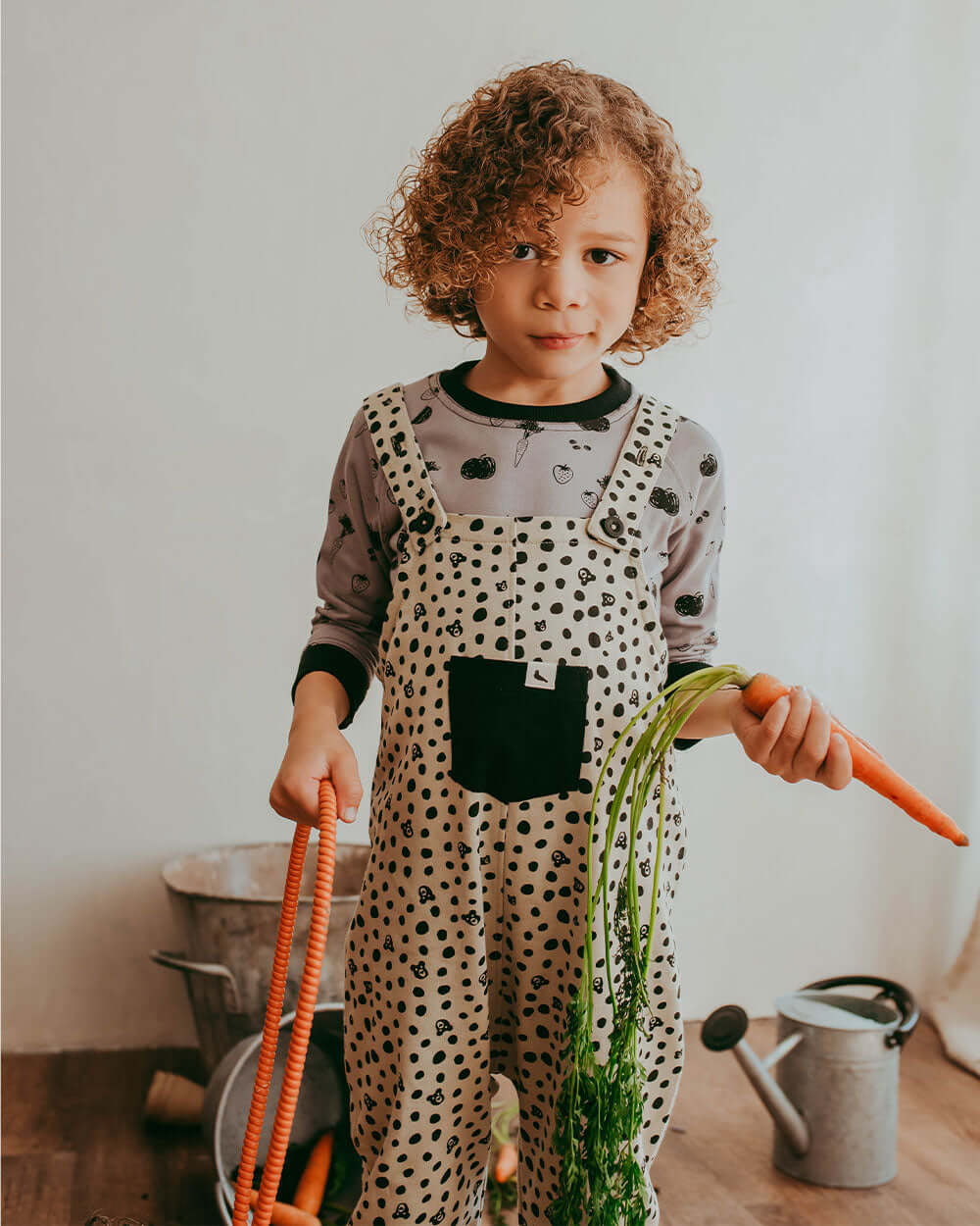 organic cotton Grey Spotty Bear Print Dungarees - image 1